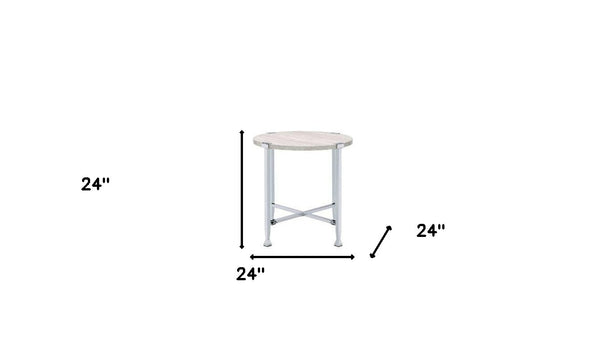 Homeroots 24" Chrome And White Oak Manufactured Wood And Metal Round End Table   485859