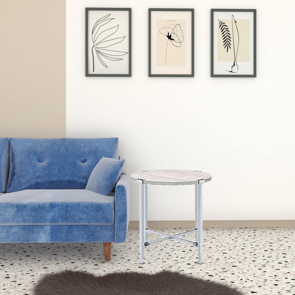 Homeroots 24" Chrome And White Oak Manufactured Wood And Metal Round End Table   485859