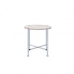 Homeroots 24" Chrome And White Oak Manufactured Wood And Metal Round End Table   485859