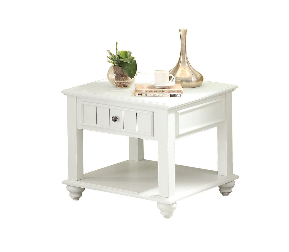 Homeroots 24" White Washed Square End Table With Drawer And Shelf   485861