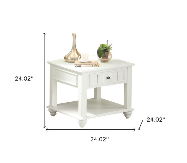 Homeroots 24" White Washed Square End Table With Drawer And Shelf   485861