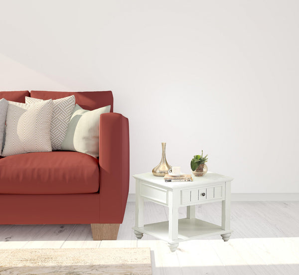 Homeroots 24" White Washed Square End Table With Drawer And Shelf   485861