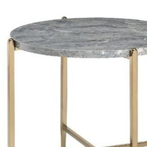 HomeRoots 24" Round Modern End Table with Champagne Metal and Light Gray Wood - Versatile Accent Piece 485862