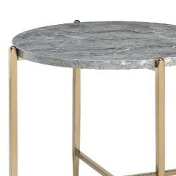 HomeRoots 24" Round Modern End Table with Champagne Metal and Light Gray Wood - Versatile Accent Piece 485862