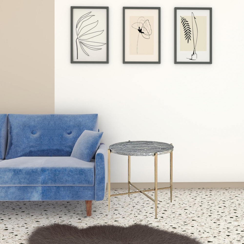 HomeRoots 24" Round Modern End Table with Champagne Metal and Light Gray Wood - Versatile Accent Piece 485862