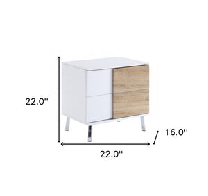 HomeRoots 22" White High Gloss End Table - Modern Rectangular Design with 2 Drawers for Chic Storage Solutions 485870