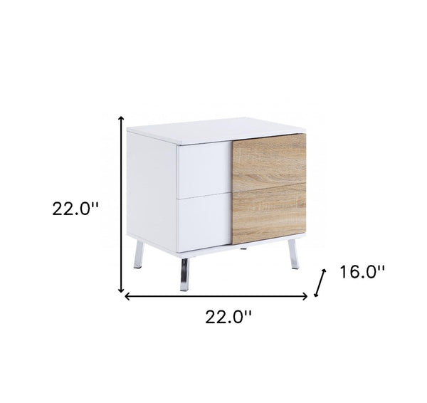 HomeRoots 22" White High Gloss End Table - Modern Rectangular Design with 2 Drawers for Chic Storage Solutions 485870