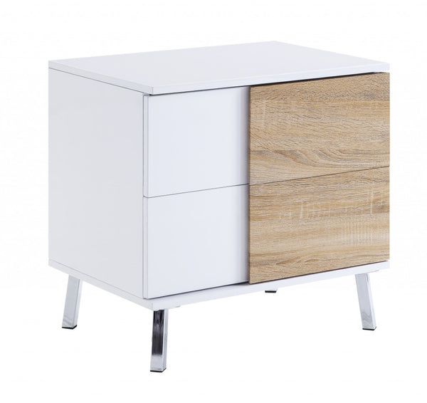 HomeRoots 22" White High Gloss End Table - Modern Rectangular Design with 2 Drawers for Chic Storage Solutions 485870