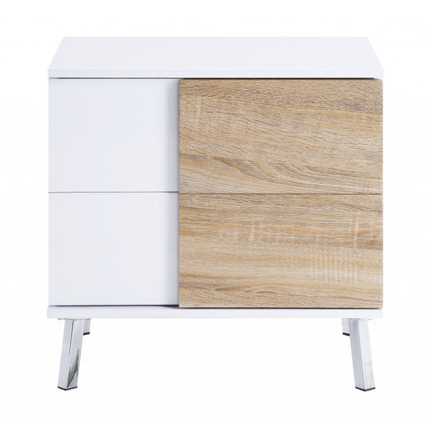 HomeRoots 22" White High Gloss End Table - Modern Rectangular Design with 2 Drawers for Chic Storage Solutions 485870