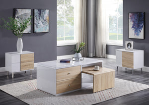 HomeRoots 22" White High Gloss End Table - Modern Rectangular Design with 2 Drawers for Chic Storage Solutions 485870