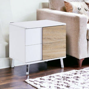 HomeRoots 22" White High Gloss End Table - Modern Rectangular Design with 2 Drawers for Chic Storage Solutions 485870