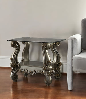 Homeroots 26" Platinum And Clear Glass And Solid Wood Square End Table With Shelf   485874