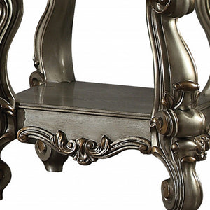 Homeroots 26" Platinum And Clear Glass And Solid Wood Square End Table With Shelf   485874