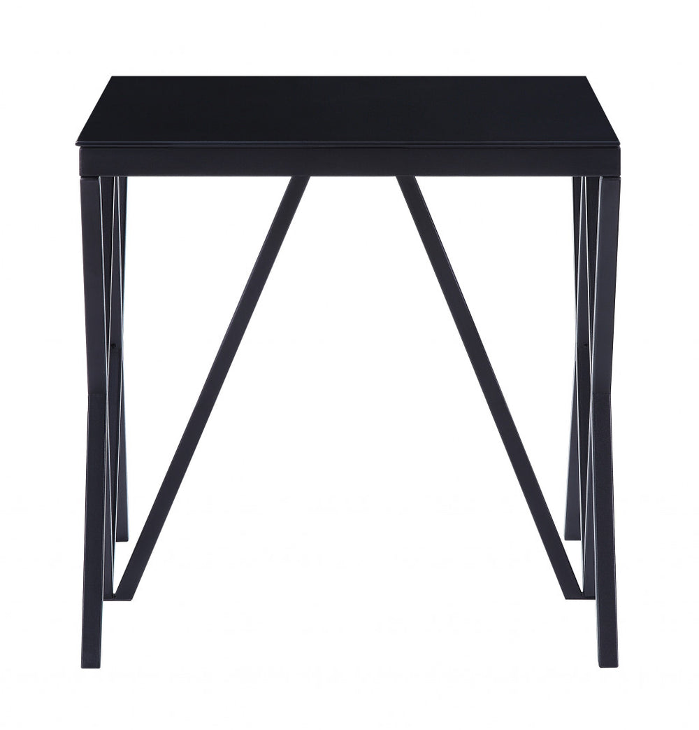Homeroots 21" Black Glass And Metal Square End Table   485875