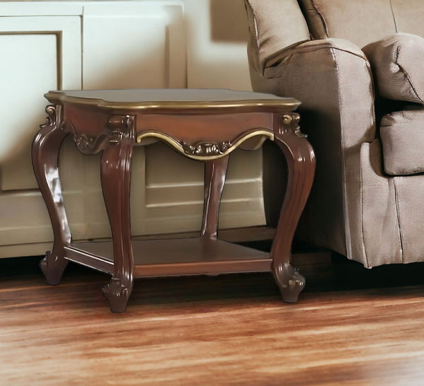 HomeRoots 24" Elegant Honey Oak Solid Wood Square End Table with Shelf – Versatile, Durable, and Stylish Design 485877
