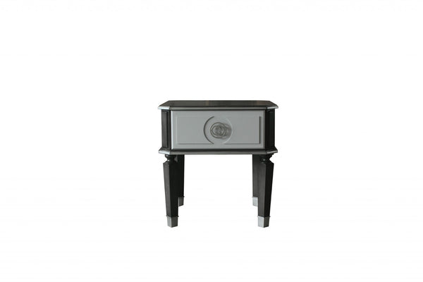 HomeRoots 24" Modern Two-Tone Charcoal and Light Gray Square End Table with Pull-Out Drawer for Small Spaces 485878