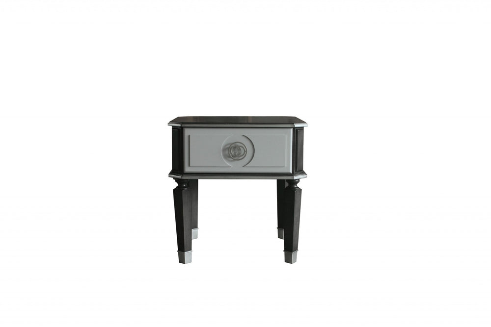 HomeRoots 24" Modern Two-Tone Charcoal and Light Gray Square End Table with Pull-Out Drawer for Small Spaces 485878
