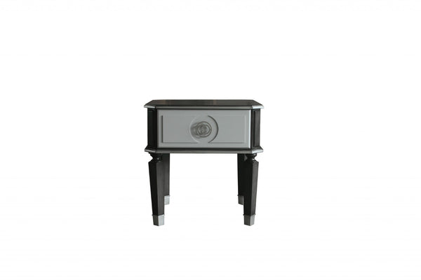 HomeRoots 24" Modern Two-Tone Charcoal and Light Gray Square End Table with Pull-Out Drawer for Small Spaces 485878