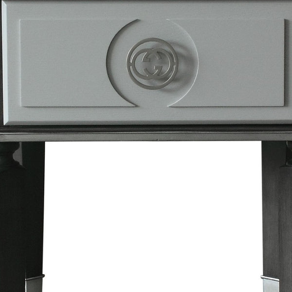 HomeRoots 24" Modern Two-Tone Charcoal and Light Gray Square End Table with Pull-Out Drawer for Small Spaces 485878