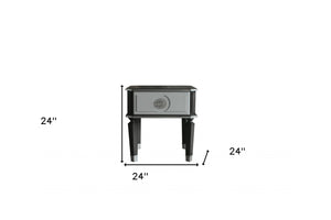 HomeRoots 24" Modern Two-Tone Charcoal and Light Gray Square End Table with Pull-Out Drawer for Small Spaces 485878