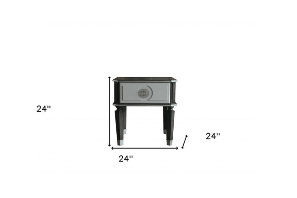 HomeRoots 24" Modern Two-Tone Charcoal and Light Gray Square End Table with Pull-Out Drawer for Small Spaces 485878