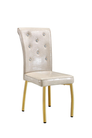 English Elm A Set of 2 Crystal Button Faux Leather Dining Chairs with Embossed Croc Texture Beige,Gold W3226P344046