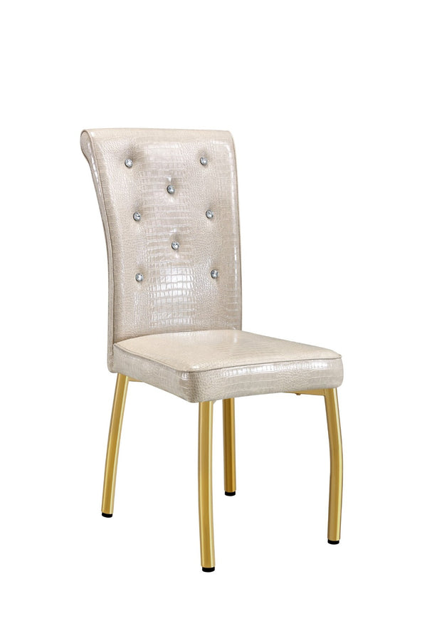 English Elm A Set of 2 Crystal Button Faux Leather Dining Chairs with Embossed Croc Texture Beige,Gold W3226P344046