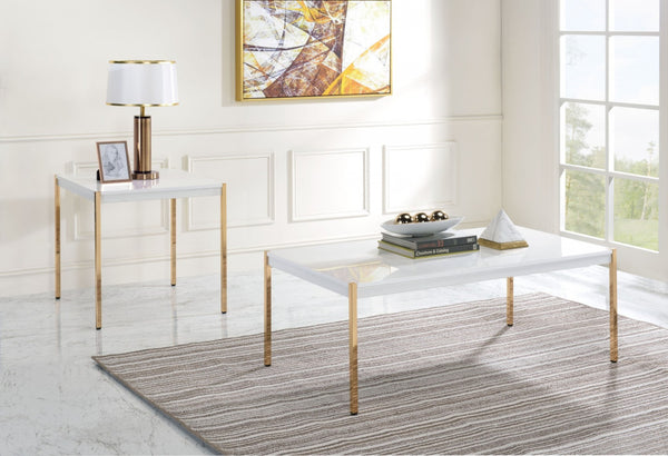 HomeRoots 24" Gold and White Square End Table - Sleek Modern Accent for Living Rooms, Bedrooms & More! 485880