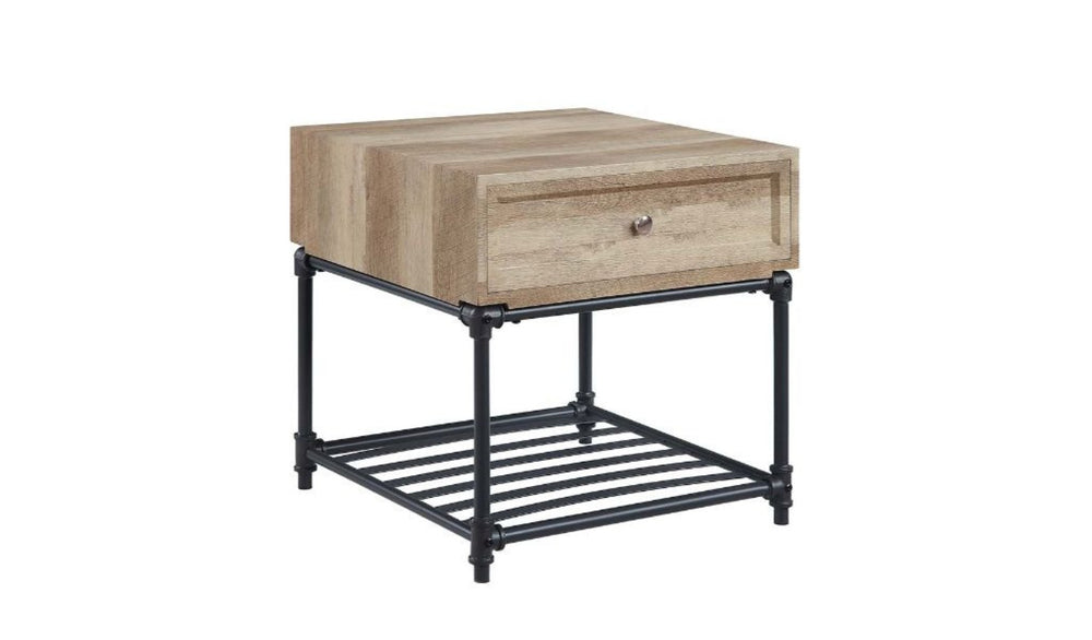 HomeRoots 22" Sandy Black and Oak Square End Table with Drawer & Shelf - Stylish & Versatile Accent for Any Room 485882