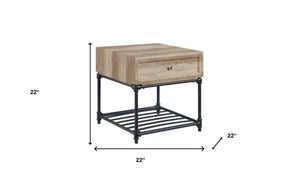 HomeRoots 22" Sandy Black and Oak Square End Table with Drawer & Shelf - Stylish & Versatile Accent for Any Room 485882