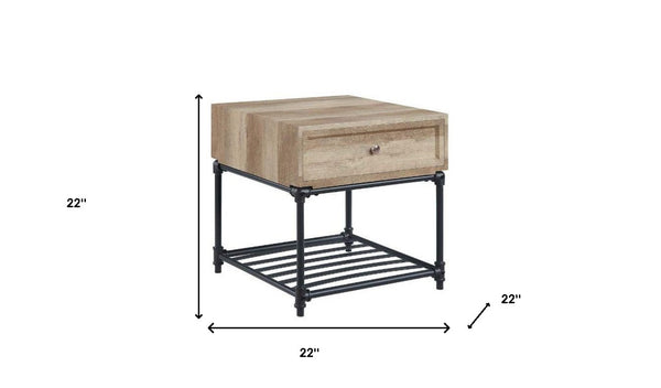 HomeRoots 22" Sandy Black and Oak Square End Table with Drawer & Shelf - Stylish & Versatile Accent for Any Room 485882