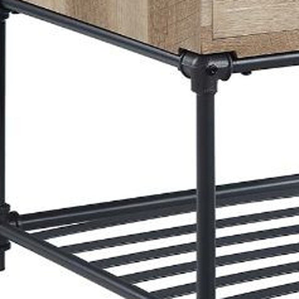 HomeRoots 22" Sandy Black and Oak Square End Table with Drawer & Shelf - Stylish & Versatile Accent for Any Room 485882