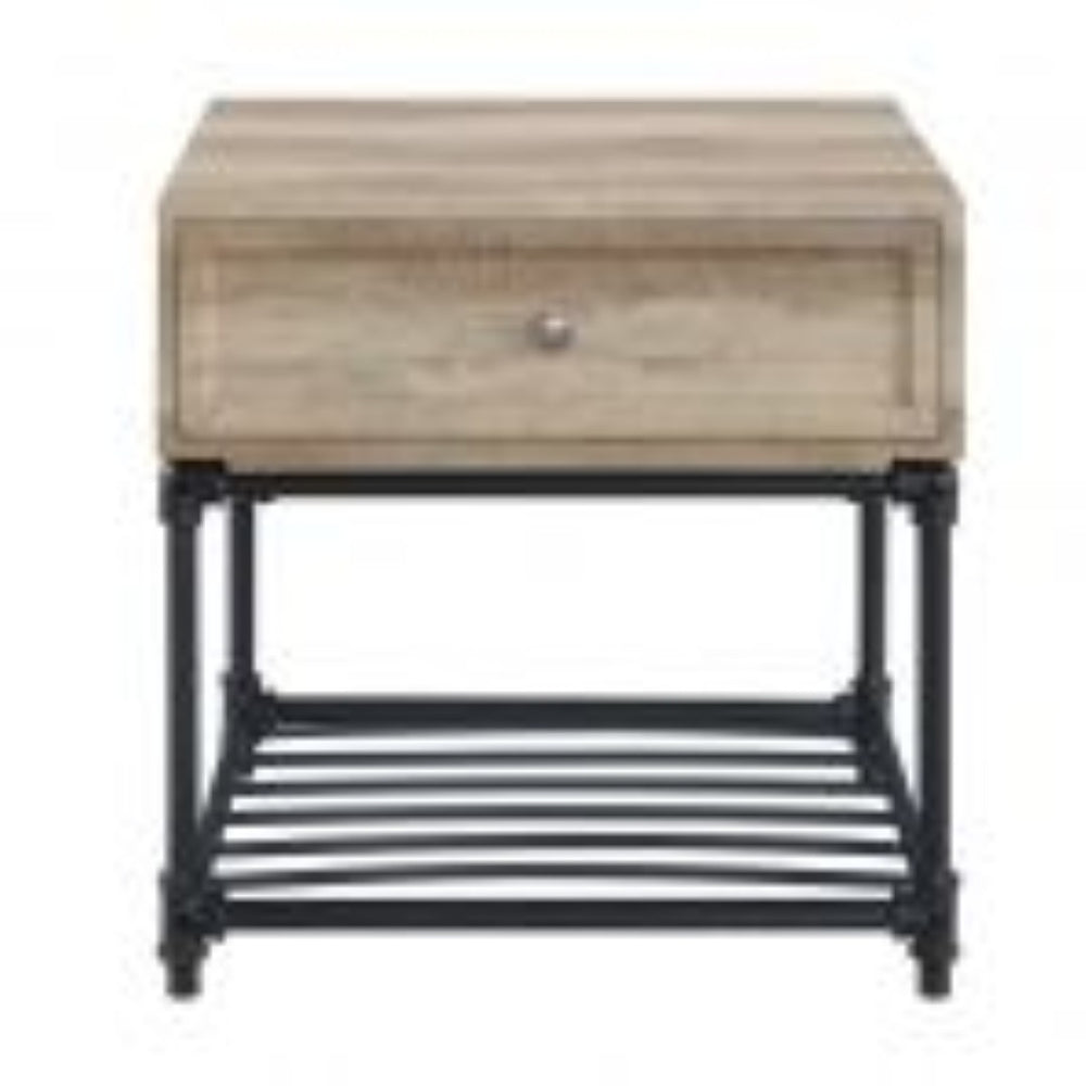 HomeRoots 22" Sandy Black and Oak Square End Table with Drawer & Shelf - Stylish & Versatile Accent for Any Room 485882