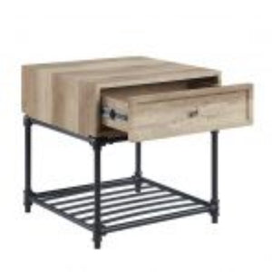 HomeRoots 22" Sandy Black and Oak Square End Table with Drawer & Shelf - Stylish & Versatile Accent for Any Room 485882