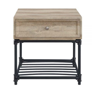 HomeRoots 22" Sandy Black and Oak Square End Table with Drawer & Shelf - Stylish & Versatile Accent for Any Room 485882