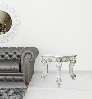 Homeroots 26" Antique Pearl Manufactured Wood Square End Table   485890