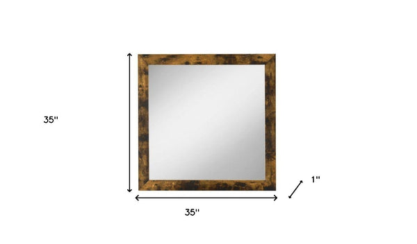 Homeroots 35" Brown And Black Square Wood Framed Mounted Dresser Mirror  Composite Wood,Metal,Veneer(Paper) 485892