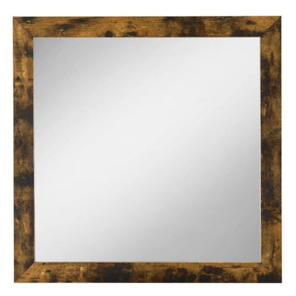 Homeroots 35" Brown And Black Square Wood Framed Mounted Dresser Mirror  Composite Wood,Metal,Veneer(Paper) 485892