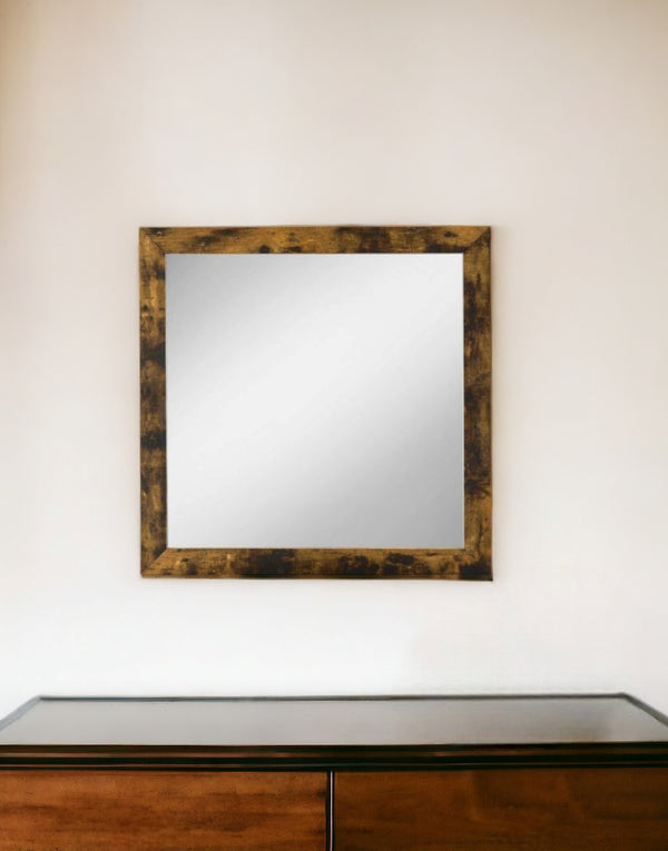 Homeroots 35" Brown And Black Square Wood Framed Mounted Dresser Mirror  Composite Wood,Metal,Veneer(Paper) 485892