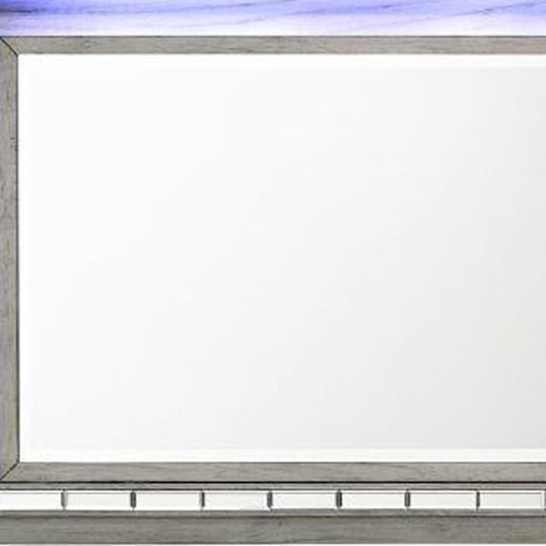 Homeroots 37" Light Gray Oak Lighted Dresser Mirror  Wood,Touch Led Light,Mirror,Composite Wood 485895