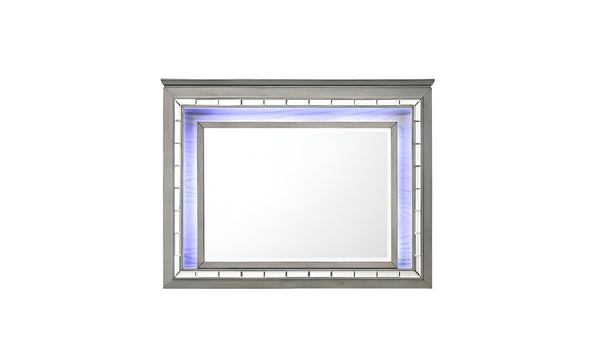 Homeroots 37" Light Gray Oak Lighted Dresser Mirror  Wood,Touch Led Light,Mirror,Composite Wood 485895