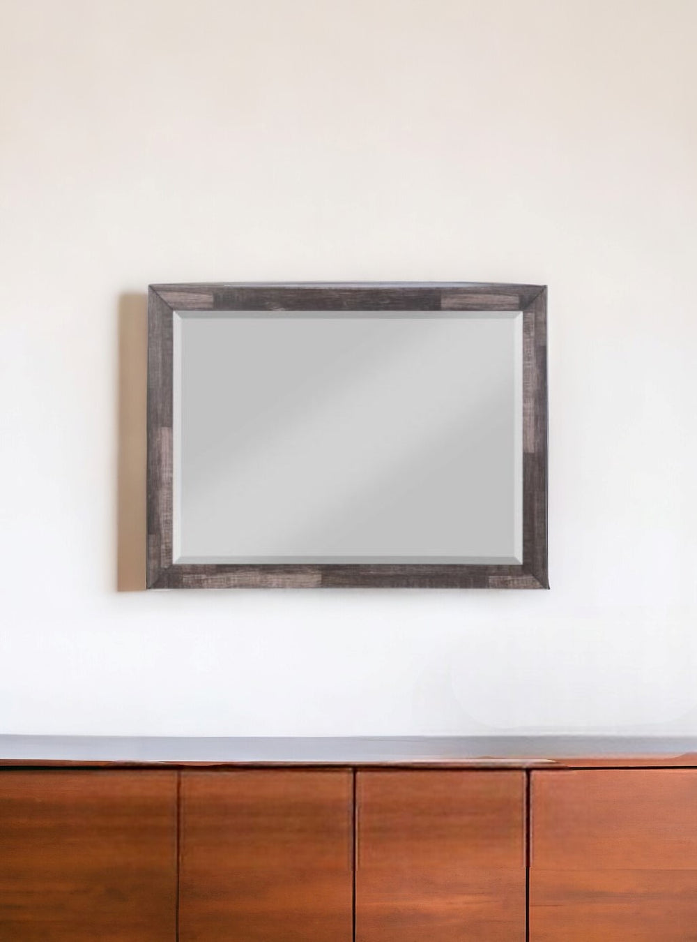 Homeroots 36" Dark Cherry Rectangle Dresser Mirror Mounts To Dresser With Frame  Wood,Veneer,Composite Wood 485896