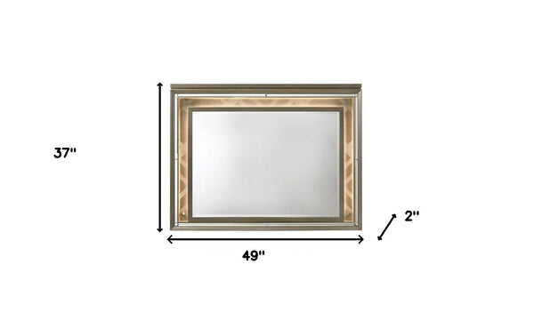Homeroots 37" Led & Dark Champagne Lighted Dresser Mirror  Led,Wood,Mirror,Acrylic Leg,Composite Wood 485898