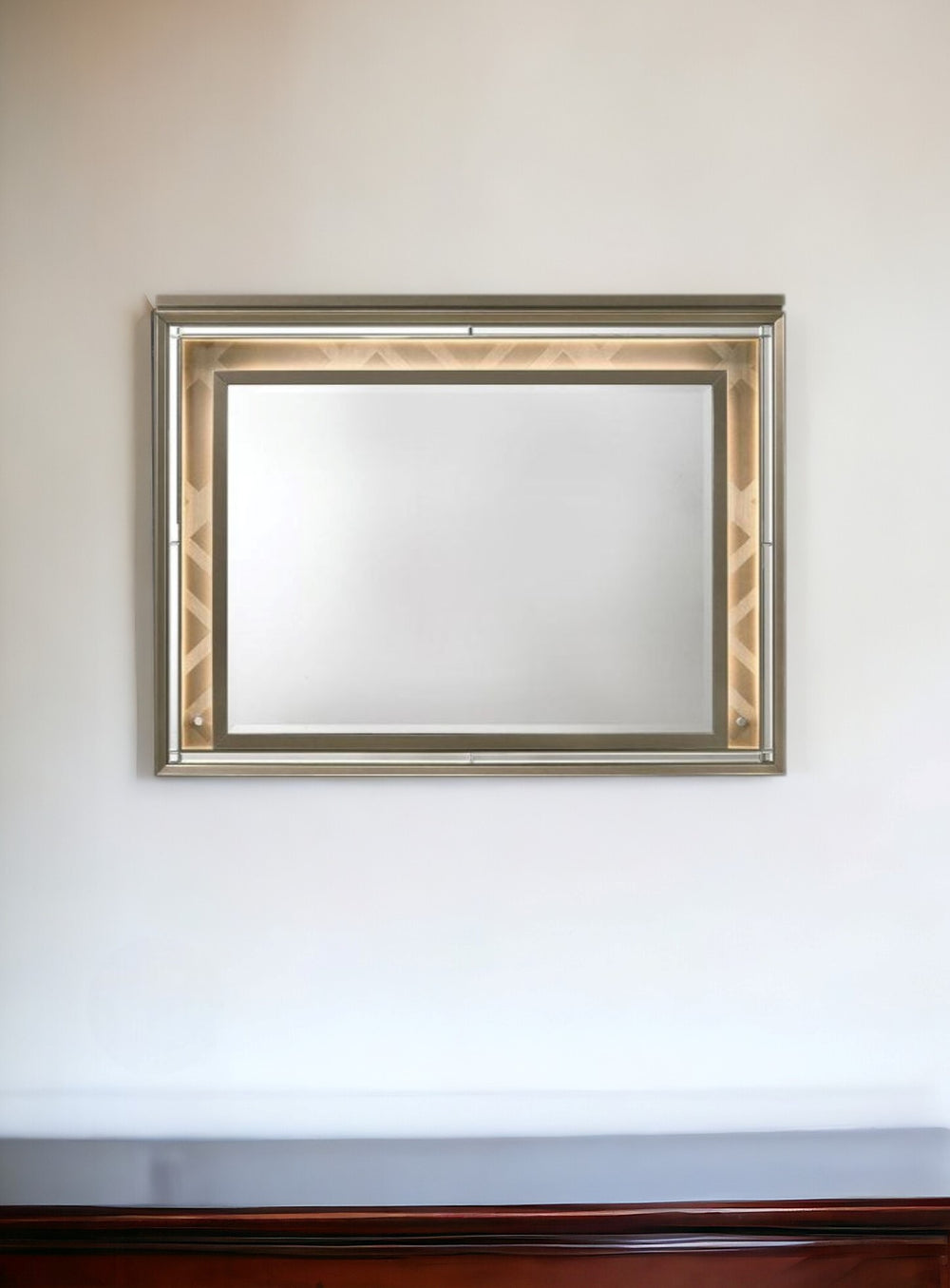 Homeroots 37" Led & Dark Champagne Lighted Dresser Mirror  Led,Wood,Mirror,Acrylic Leg,Composite Wood 485898