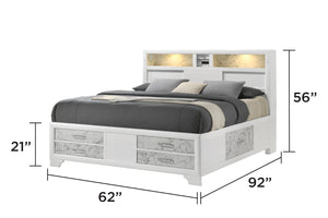 English Elm Soul Modern Style Queen 4Pc Bedroom Set - White With Marble Accents, Usb & Bluetooth Tech, Chic Design B009S01767-GIGA