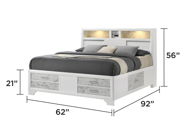 English Elm Soul Modern Queen Bed With Footboard Drawers, Headboard Shelves, Usb Charging & Ambient Lighting B009S01610-GIGA