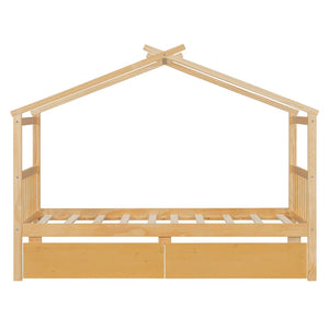 English Elm Twin House Bed Solid Pine Kids Cottage Frame with Storage Drawers Imaginative Room N708P309245M