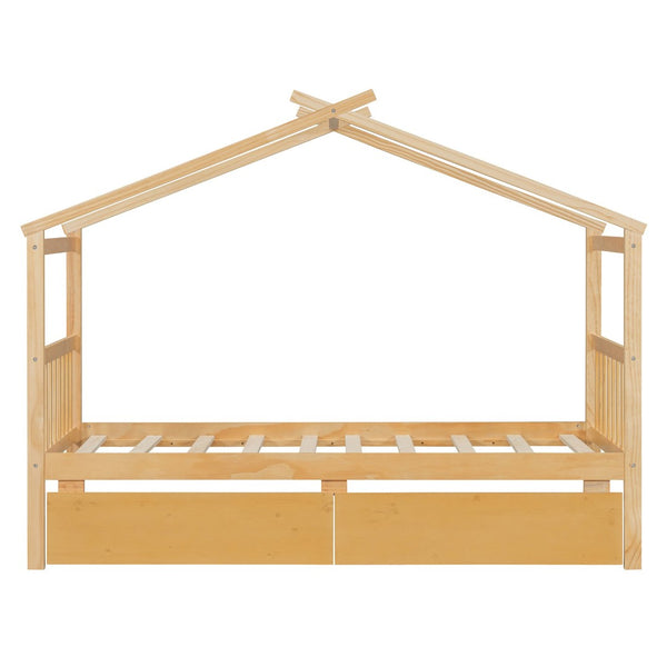 English Elm Twin House Bed Solid Pine Kids Cottage Frame with Storage Drawers Imaginative Room N708P309245M