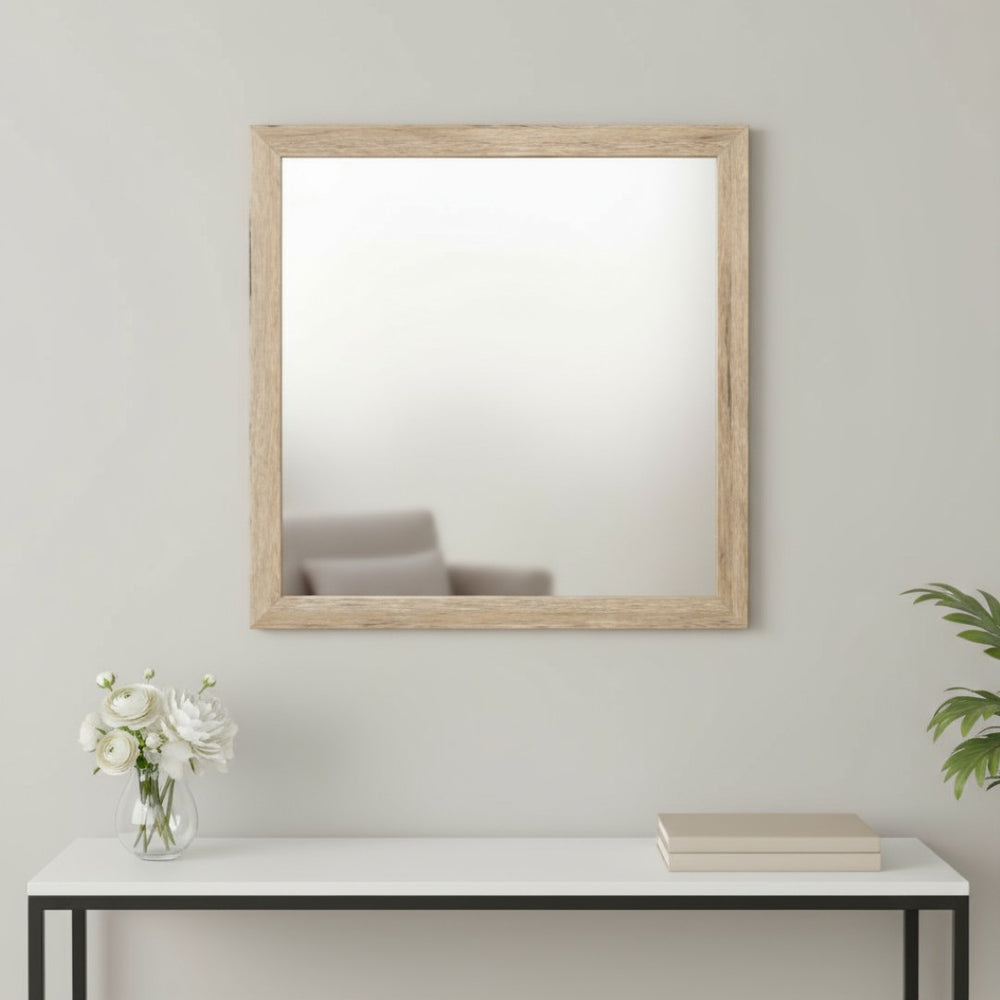 HomeRoots 40" Natural Square Wood Framed Accent Mirror - Modern Design, Premium Glass, Versatile Home Decor Solution 485904