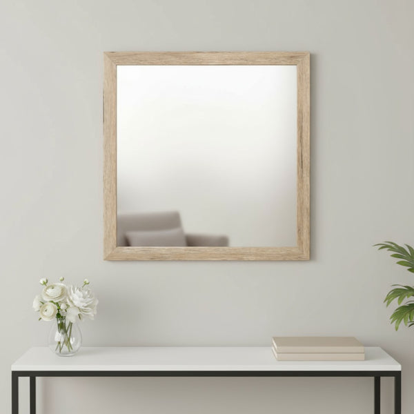 HomeRoots 40" Natural Square Wood Framed Accent Mirror - Modern Design, Premium Glass, Versatile Home Decor Solution 485904